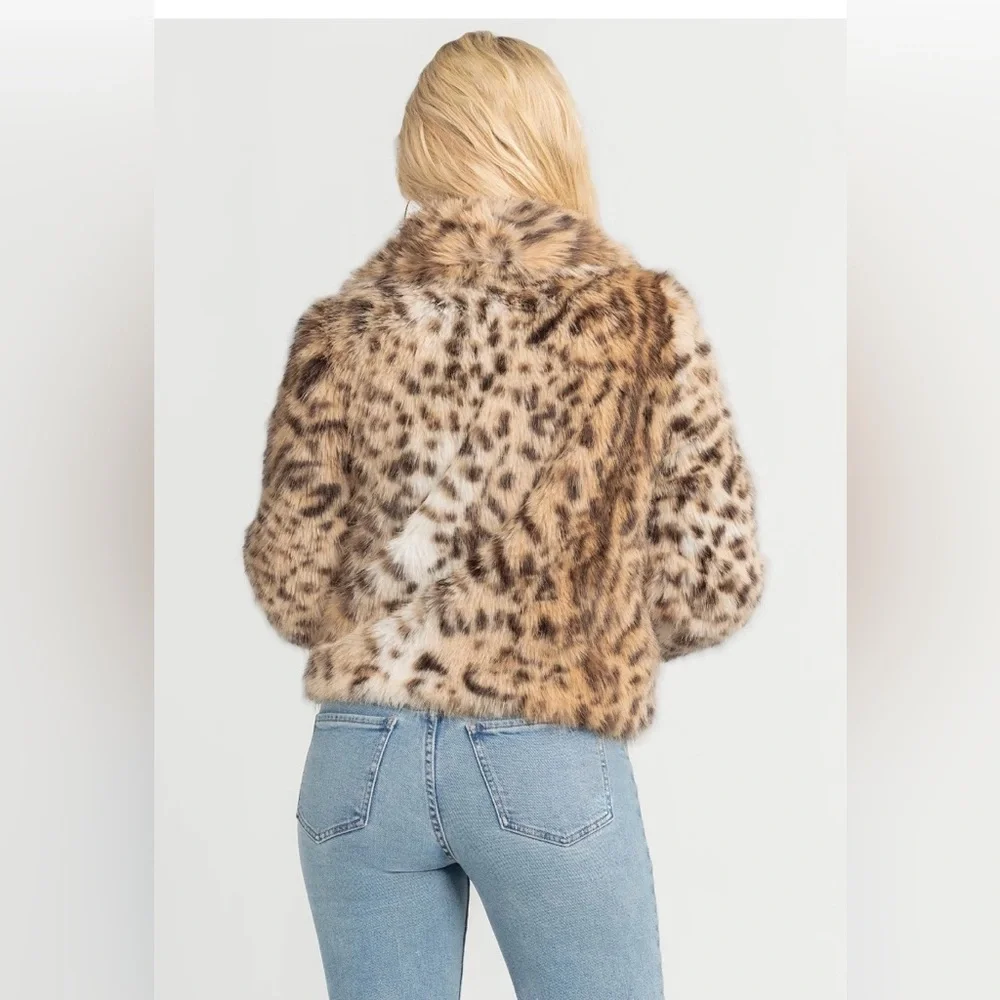 NWT XS Jessica Simpson Leopard Print Faux Fur Jacket - Picture 4 of 7